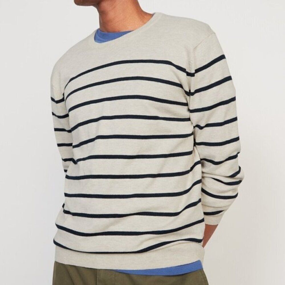 Old Navy Men's Striped Crew-Neck‎ Cotton Sweater Crewneck Off White Size 2XL
